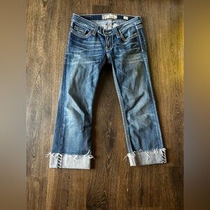 BKE Women's Medium Blue Washed Denim Jeans cropped fray